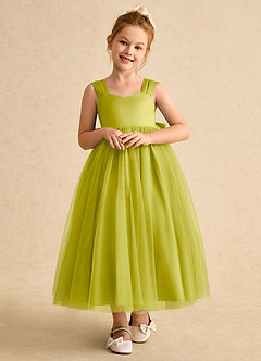 Azazie Chickadee vestidos de niña de las flores Vestido de Hierba De Limón de Satin Mate de Corte Princesa con Escote de Corazón image5
