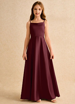 Azazie Joella Girls Formal vestidos de niña de las flores Vestido de Cabernet de Satén Elástico de Corte en A con Plisado image4