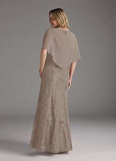 Azazie Whilhelmina Mother of the Bride Dresses Taupe Mermaid Lace Chiffon Dress image2