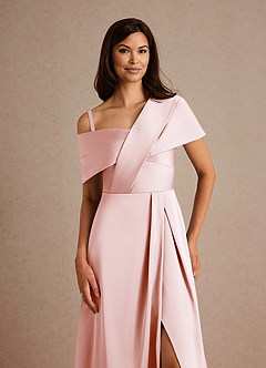 Azazie Milton Mother of the Bride Dresses Blushing Pink A-Line Pleated Stretch Satin Dress image3