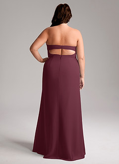 Azazie Leonis Robes de demoiselle d'honneur Robe Fourreau Convertible en Mousseline de soie Sans bretelle Cabernet image10
