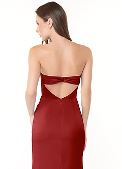Azazie Leonis Bridesmaid Dresses Pomegranate Mermaid Pleated Stretch Satin Convertible Dress image5