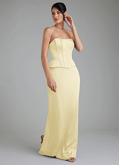Azazie River Bridesmaid Dresses Lemon Sorbet Sheath Corset Stretch Satin Convertible Dress image5