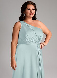 Azazie Brooke Bridesmaid Dresses Mist A-Line One Shoulder Stretch Satin Dress image13