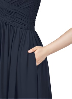 Azazie Angie Robes de demoiselle d'honneur Robe Trapèze en Mousseline de soie Corset Bleu Marine Foncé image10