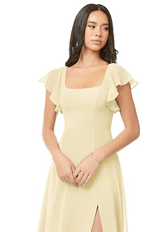 Azazie Bondi Robes de demoiselle d'honneur Robe Trapèze en Mousseline de soie Rayé Sorbet Citron image6