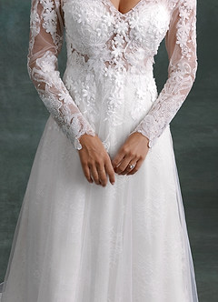 Azazie Leila Wedding Dresses Diamond White A-Line V-Neck Sequins Tulle Dress image7