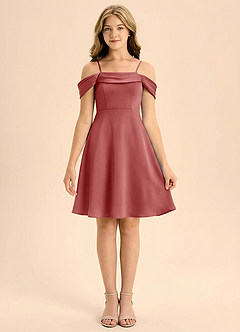 Azazie Anselie Junior Antique Rose A-Line Pleated Stretch Satin Dress image3