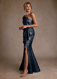 Azazie Hampton Abiti per la Madre della Sposa Abito Sirena in Jacquard Monospalla Marino Scuro image2