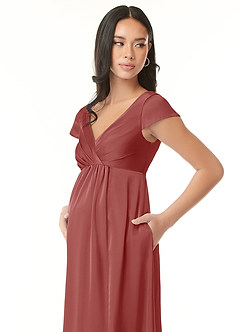 Azazie Allessia Abiti da damigella d'onore premaman Abito A-Line Plissettato Raso Elasticizzato Floor-Length image6