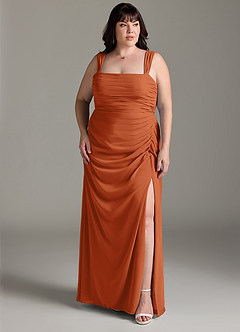 Azazie Jesaphine Vestidos de damas de honor Vestido de Naranja Quemada de Gasa de Corte Recto con Lazo image8