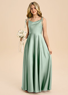 Azazie Popsy Junior Agave A-Line Bow Stretch Satin Dress image5