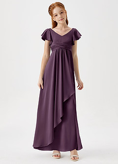 Azazie Omari Junior Plum A-Line Pleated Stretch Satin Dress image3