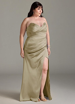 Azazie Yola Bridesmaid Dresses Moss Green Sheath V-Neck Pleated Stretch Satin Convertible Dress image12