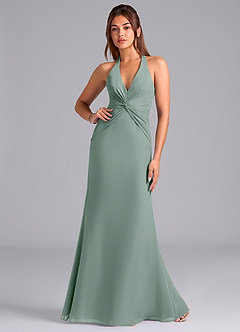 Azazie Valerie Vestidos de damas de honor Vestido Salvia Plateada de Gasa de Corte Sirena con Plisado image1