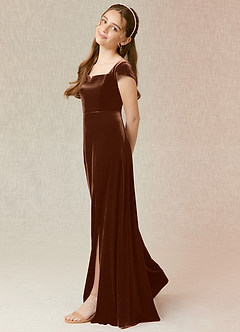 Azazie Gabi Junior Umber A-Line Velvet Dress image4