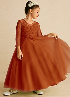 Azazie Precious Flower Girl Dresses Paprika A-Line Lace Tulle Dress image2