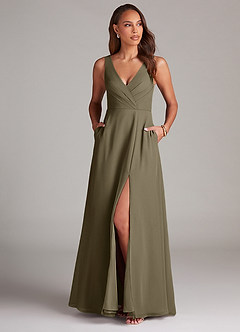 Azazie Nelly Bridesmaid Dresses Willow Green A-Line Pleated Chiffon Dress image2