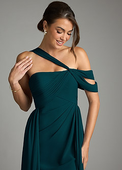 Azazie Kassandra Abiti da Damigella Abito A-Line in Chiffon a Spalla Scoperta Pino image2