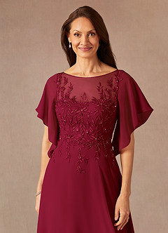 Azazie Faviola vestidos de madre de la novia Vestido de Borgoña de Gasa de Corte En A con Cuello barco lentejuelas image4