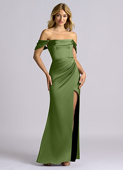 Azazie Auden Robes de demoiselle d'honneur Robe Fourreau Convertible en Satin extensible Épaule décolletée Genévrier image7