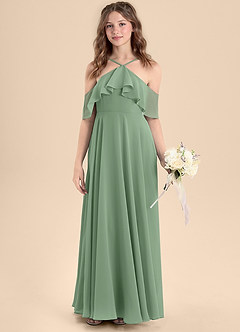 Azazie Tessabelle Junior Matcha A-Line Off the Shoulder Chiffon Dress image4
