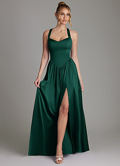 Azazie Francis Bridesmaid Dresses Emerald A-Line Corset Stretch Satin Dress image3