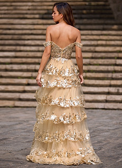 Glitz Champagne Ruffled A-line Prom Dress image2