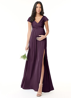 Azazie Allessia Maternity Bridesmaid Dresses A-Line Pleated Stretch Satin Floor-Length Dress image7