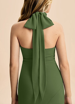 Azazie Velli Junior Meerjungfrau-Linie Hoher Kragen Chiffon Kleid Olivgrün image6