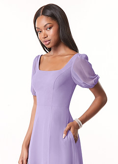 Azazie Alani Bridesmaid Dresses Lilac A-Line Square Neckline Chiffon Dress image4