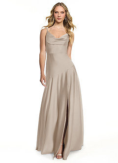 Azazie Kayla Bridesmaid Dresses Frost Sheath Side Slit Stretch Satin Dress image1