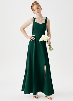 Azazie Rosey Junior Robe Trapèze en Satin extensible Encolure en Forme de Cœur émeraude image3