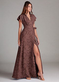 Azazie Ling Robes de demoiselle d'honneur Robe Trapèze en Blumen-Burnout Plissée Expresso image4