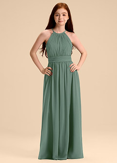 Azazie Malone Junior Abito A-Line in Chiffon Plissettato Eucalipto image7