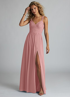 Azazie Aziza Bridesmaid Dresses Dusty Rose A-Line V-Neck Pleated Chiffon Dress image2