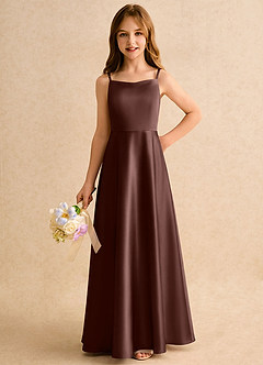 Azazie Joella Girls Formal Abiti da Ragazza di Fiori Abito A-Line in Raso Elasticizzato Plissettato Espresso image3