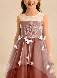Azazie Mariposa Flower Girl Dresses Auburn Ball-Gown Lace Tulle Dress image6
