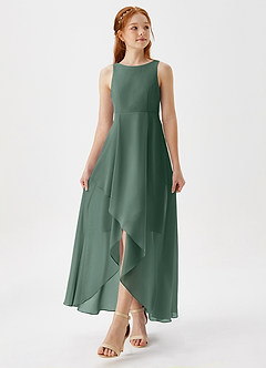 Azazie Lizette Junior Sea Moss A-Line Pleated Chiffon Dress image4