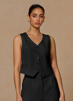 front Margaret Nero Gilet in misto cotone e lino