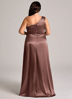 Azazie Brooke Robes de demoiselle d'honneur Robe Trapèze en Satiné métallisé Ue épaule Expresso image2
