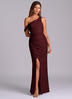 Azazie Madelyn Robes de demoiselle d'honneur Robe Sirène Convertible en Blumen-Burnout Ue épaule Cabernet image4