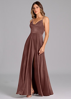 Azazie Sarella Bridesmaid Dresses Espresso A-Line Pleated Velvet Dress image5