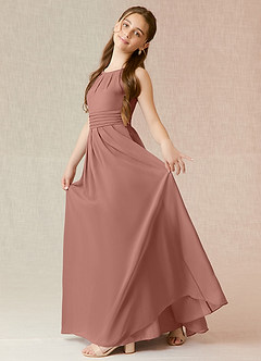 Azazie Bibiane Junior Cedar Rose A-Line Pleated Chiffon Dress image3
