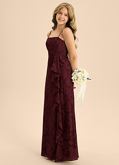 Azazie Kaylee Junior Cabernet A-Line with Belt Floral Burnout Dress image5