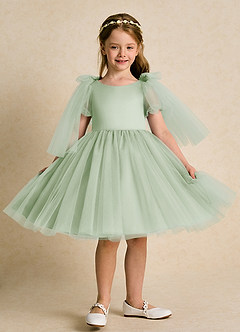 Azazie Duchess vestidos de niña de las flores Vestido de Salvia Polvorienta de Tul de Corte En A con Con mangas image7