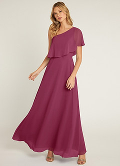 Azazie Lizzy Bridesmaid Dresses Mulberry A-Line One Shoulder Chiffon Dress image5