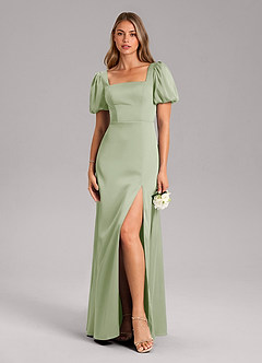 Azazie Fyona Vestidos de damas de honor Vestido de Salvia Polvorienta de Satén Elástico de Corte en A con Plisado image3
