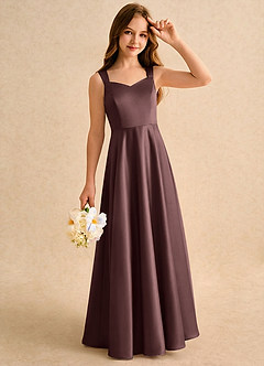 Azazie Makani Girls Formal Robe Demoiselle D'honneur Fillette Robe Trapèze en Mat Satiné Encolure en Forme de Cœur Expresso image5