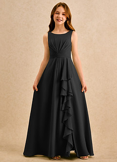 Azazie Chibi Girls Formal Blumenmädchenkleider A-Linie Plissee Chiffon Kleid Schwarz image3